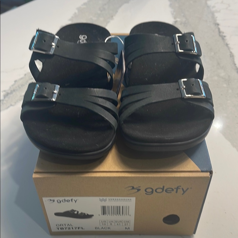 Black Double-Strap Women’s Comfort Sandals Sz 10